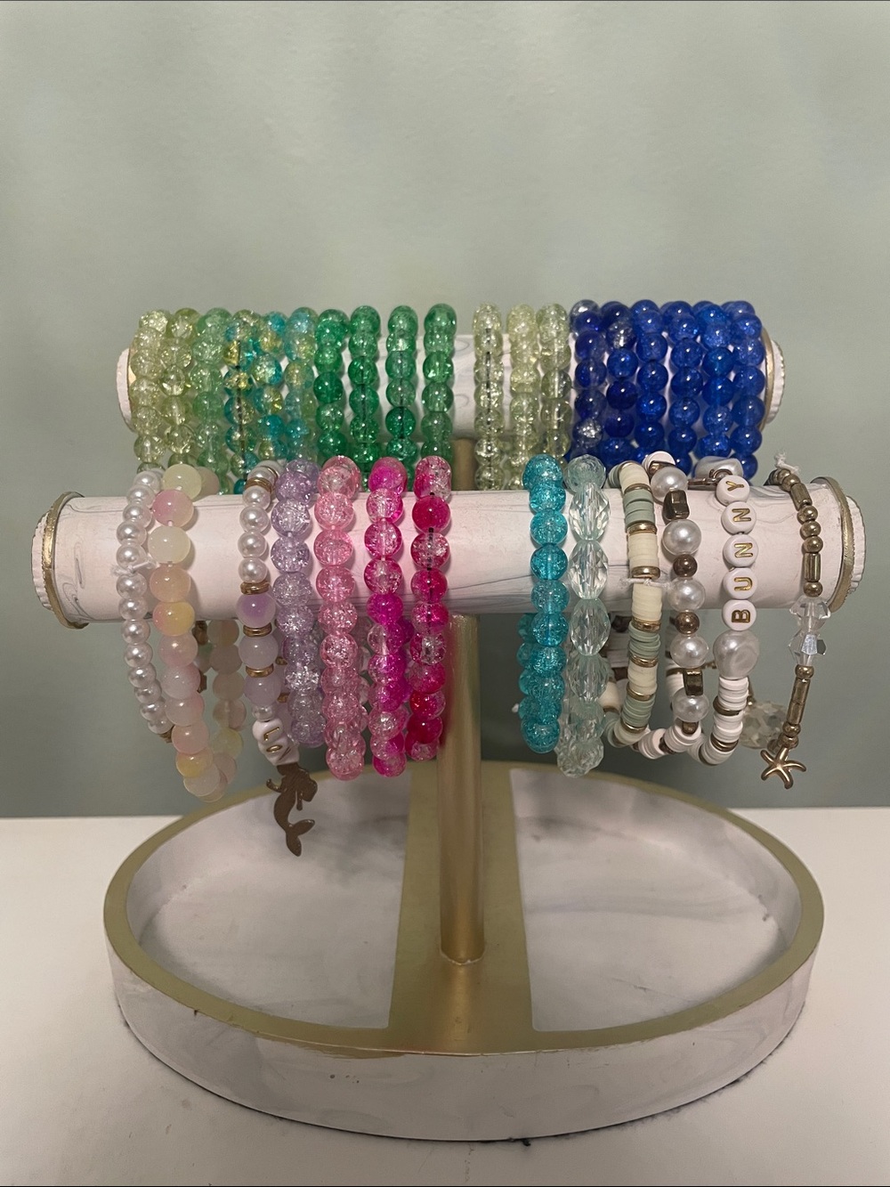 Colorful Beaded Bracelet Stack - Pastel, Pink, Green, Blue, White